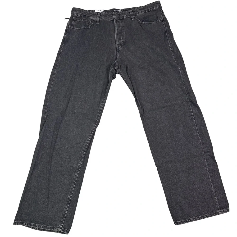 JACK JONES Jeans Intelligence Mens Black Denim Straight Leg Pants Size 36x34